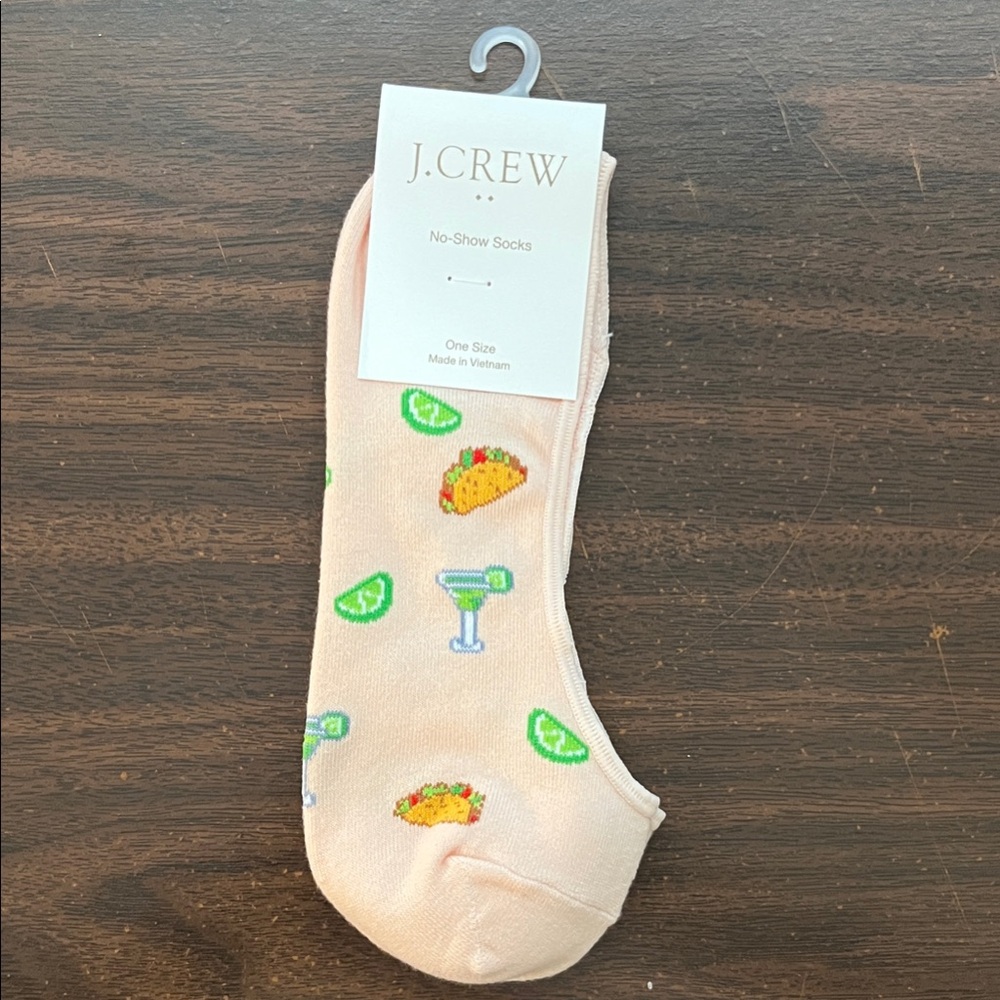 NWT J. Crew Light Pink No-Show Socks with Taco and Margarita Pattern